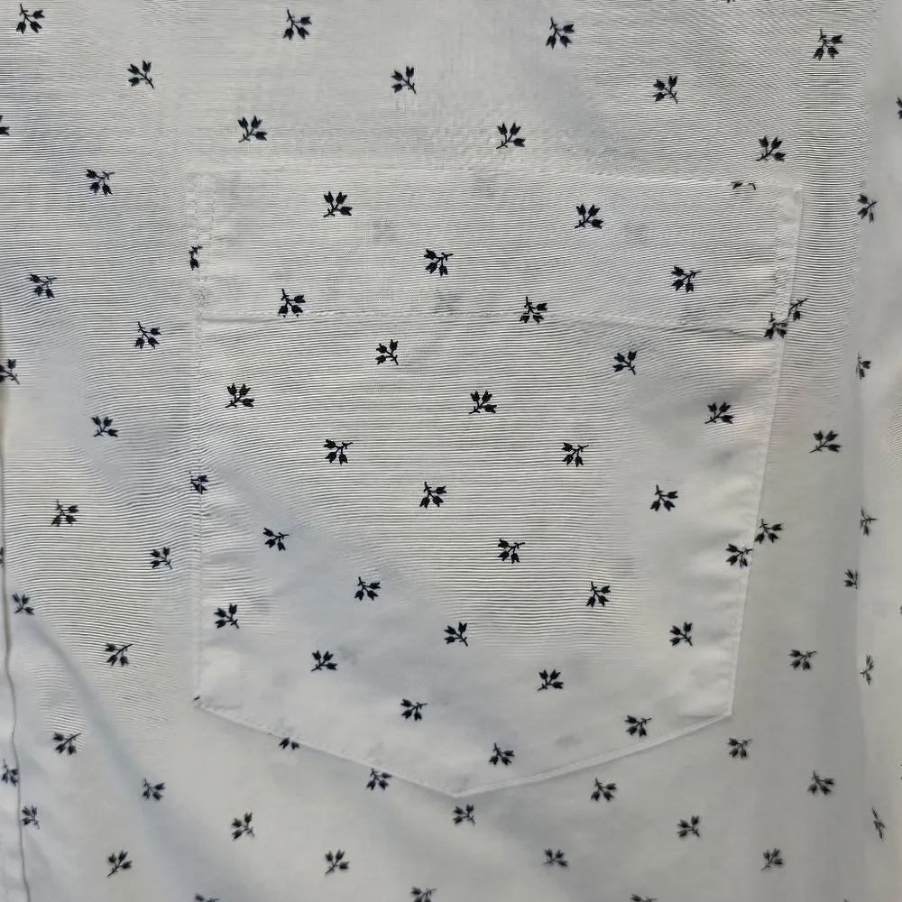 Banana Republic Mens L Tech Stretch Cotton White Blue Floral Pattern Shirt